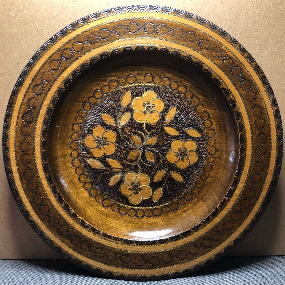 Walter Stahli Wooden Plate with Brass Inlay Vintage Switzerland
